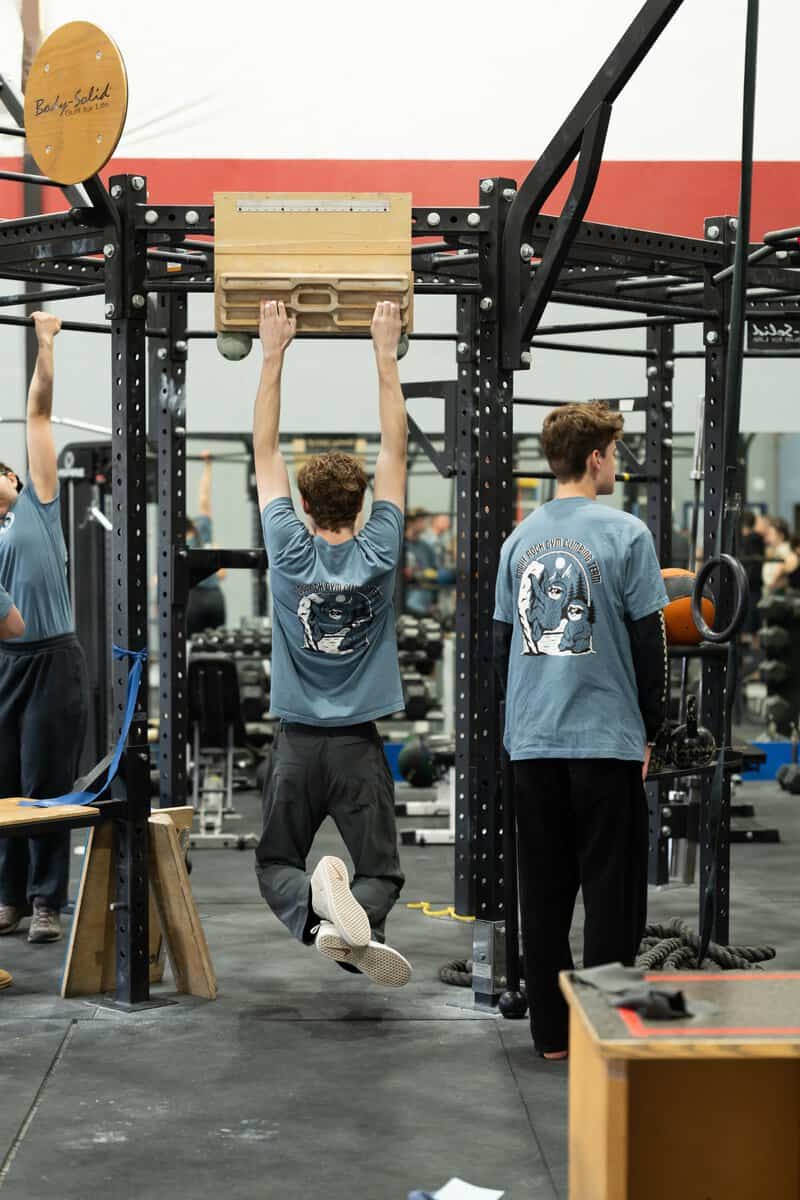 Climbers training in the gym